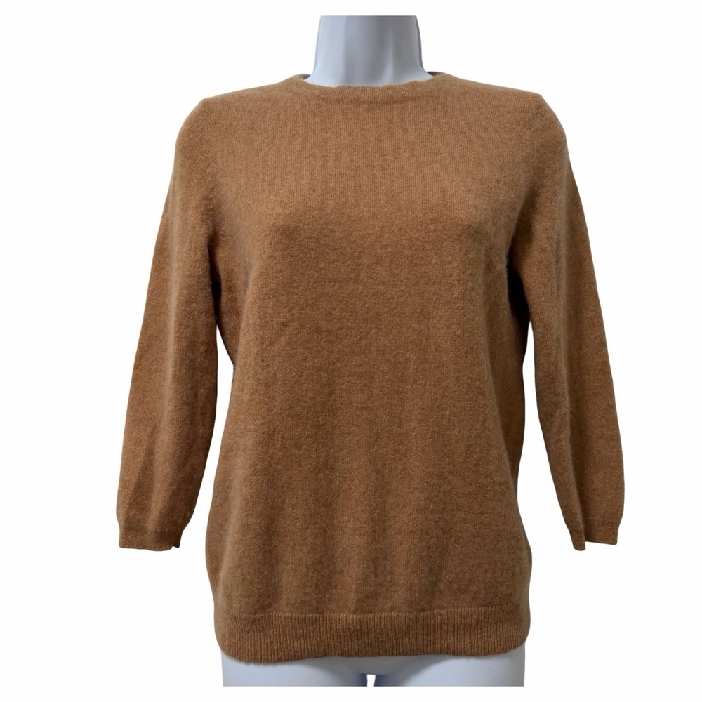 TALBOTS Womens Soft 100% Cashmere 3/4 Sleeve‎ Sweater Size MP Brown Quiet Luxury